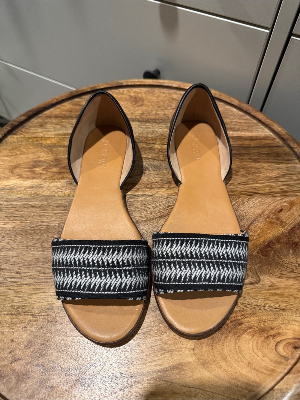 J. Crew Factory Black and Tan D'Orsay Sandals with Woven Straps